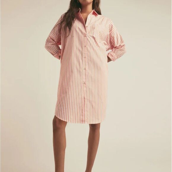 Trovata Dresses & Skirts - Trovata Birds of Paradise Cotton Creamsicle Striped Button Down ShirtDress M